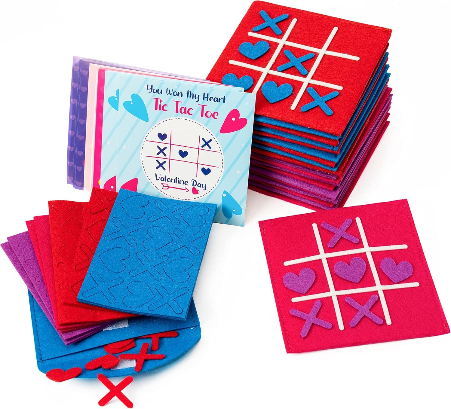 OSNIE 72Pcs Valentine's Day Gift Cards with Felt Tic Tac Toe Mini Board Game for Kids Classic Indoor Family Game Classroom Activity Exchange Gifts Prizes School Reward Birthday Party Favors Toys