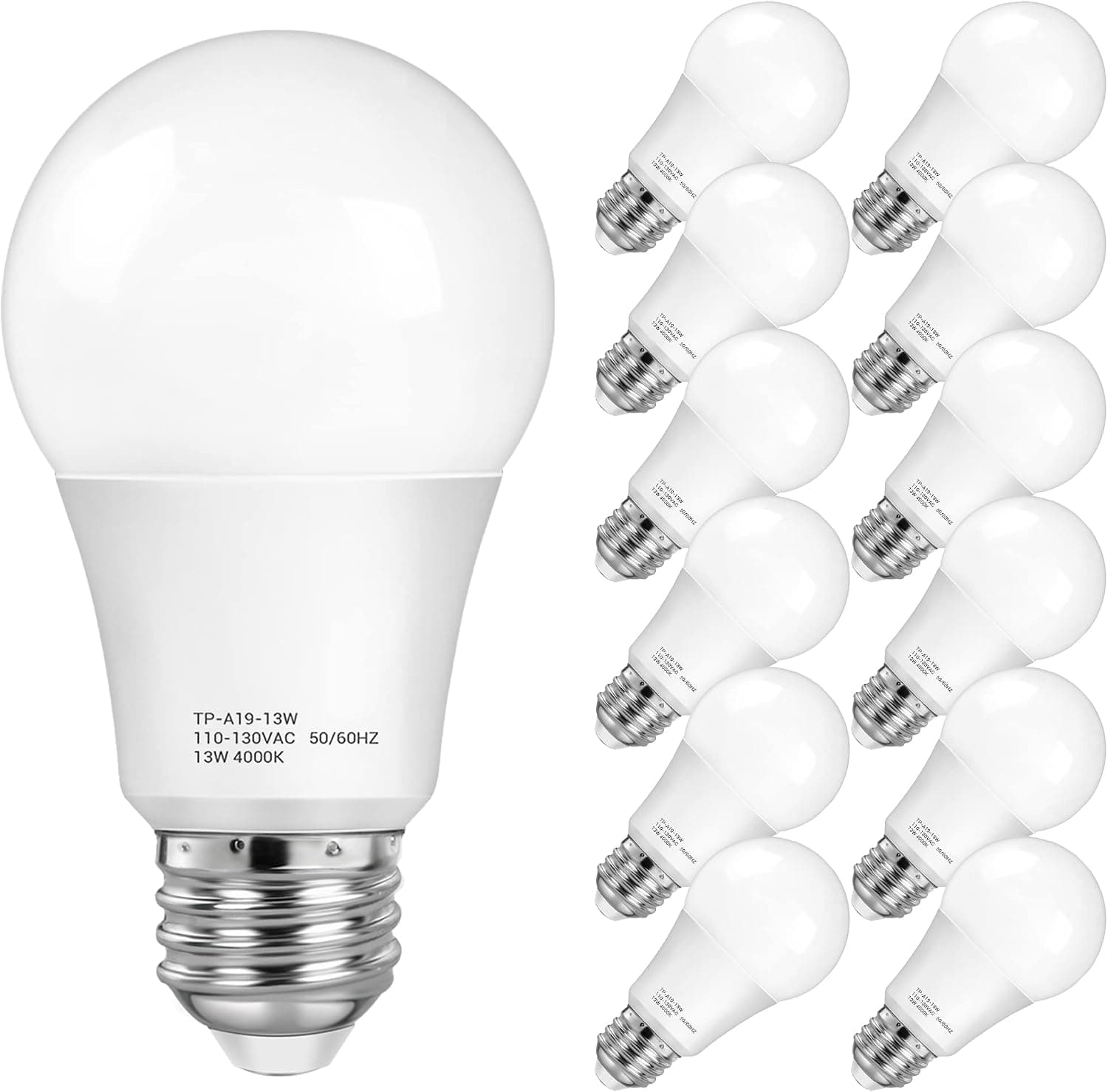 MAXvolador A19 LED Light Bulbs, 100 Watt Equivalent,4000K Neutral White 13W LED Bulbs, 1500 Lumens, E26 Standard Base, Non-Dimmable. Pack of 12