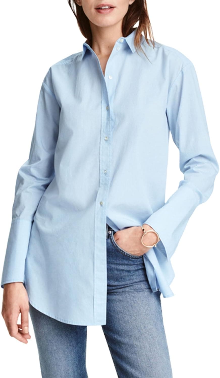 IRISIE Womens Women's Casual Wild Long-Sleeved Boyfriend Shirt Knee-Length Dress Shirt