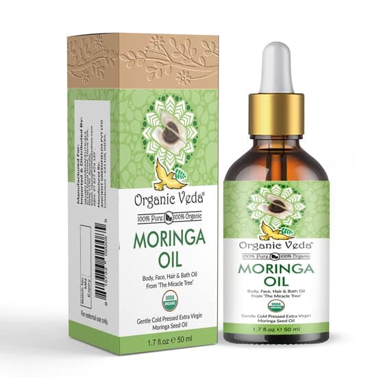 Organic Veda Moringa Oil – USDA Organic Cold-Pressed Edible Grade Virgin Oil Made with Organic Premium Moringa Seed Kernels for Face, Skin, Hair, Nails, Foot, and Body – 1.7 fl. oz