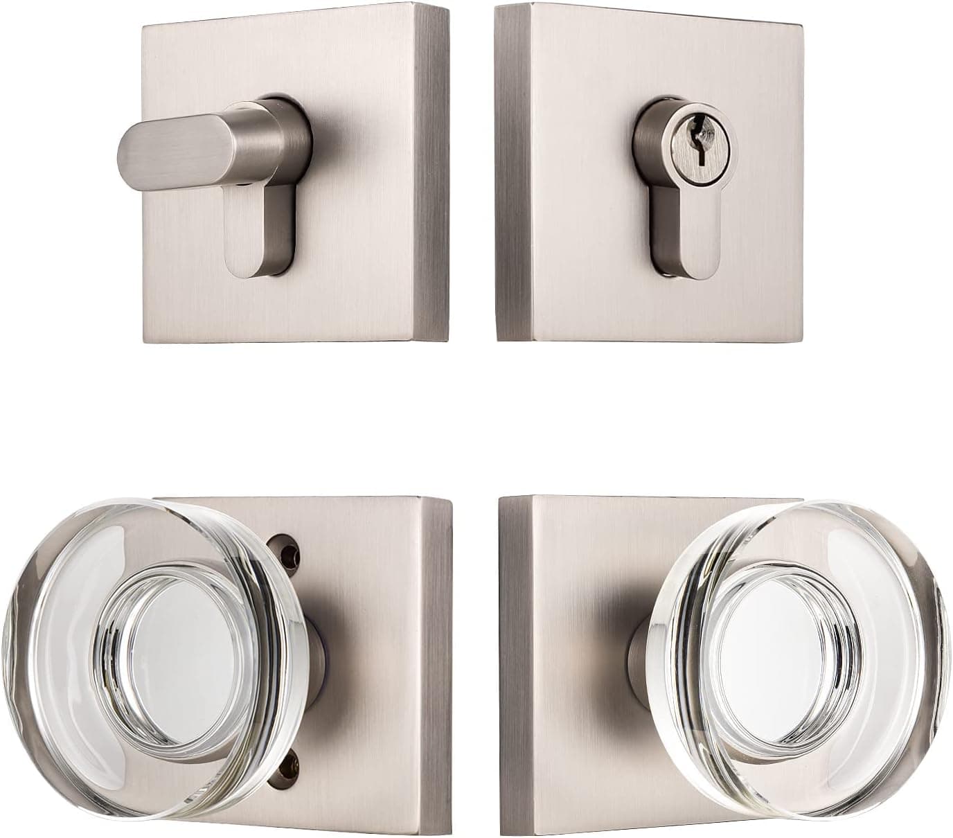 coolnews Crystal Glass Door Locks with Deadbolts, Entry Door Knob and Deadbolt Lock Set, Satin Nickel