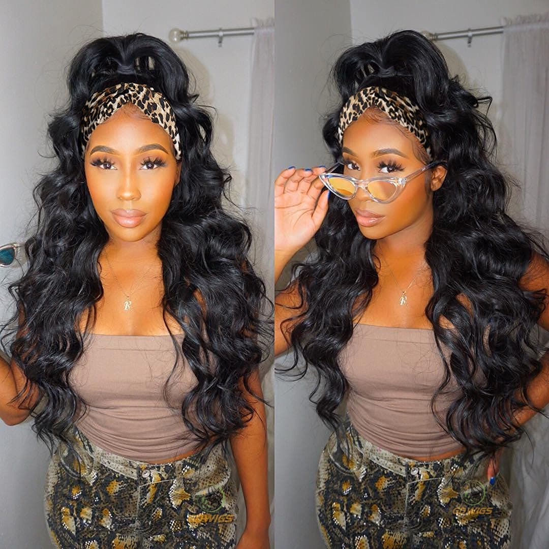 GDWIGS Long Wavy Headband Wig for Black Women Synthetic Headband Wigs 180% Density Body Wave Headband Wig Full Ends Glueless Headband Wigs Heat Resistant 22inch