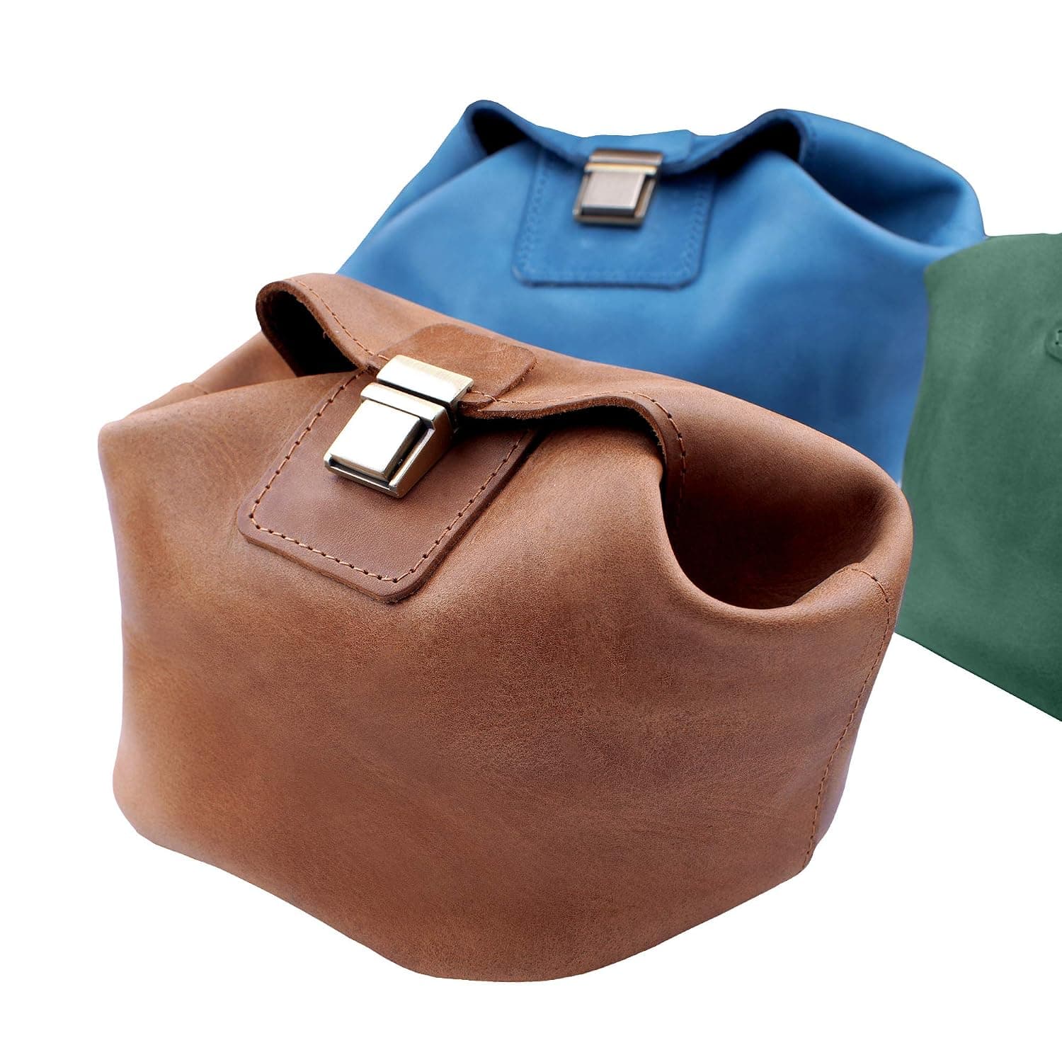 Karasto Leather Cosmetic Bag Makeup Organizer Jewelry Storage Box Travel Dopp Kit Toiletry Bags for Women Bridesmaid Gifts (Tobacco)