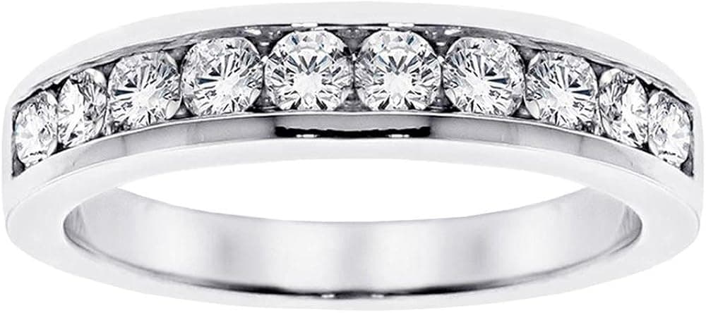 VIP Jewelry Art 1.00 CT TW Channel Set Round Diamond Anniversary Wedding Ring in 14k White Gold