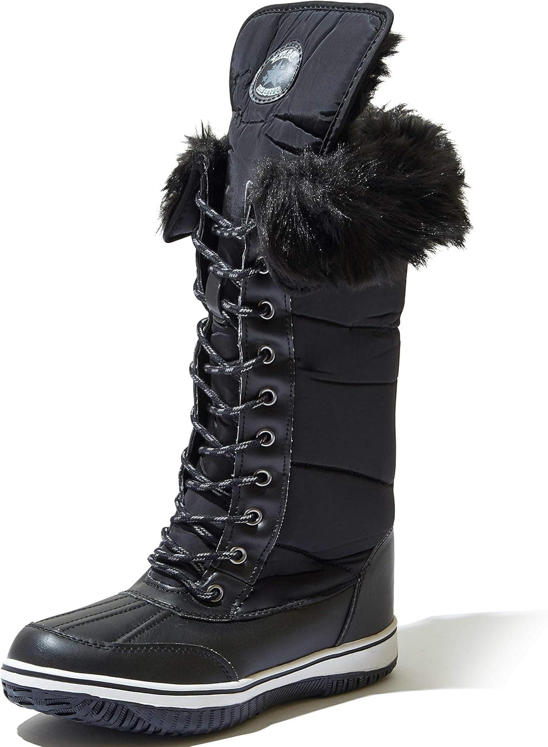DailyShoes Women's Knee High 2-Tone Up D‚cor Zipper Cowboy Warm Fur Water Resistant Eskimo Snow Boot
