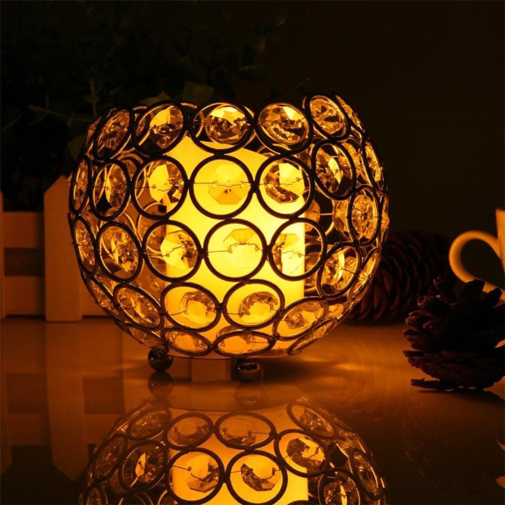 Anferstore Father's Day Valentines Day Crystal Tea Light Candle Holders/Candle Shade for Wedding Modern Centerpieces (L, Silver)