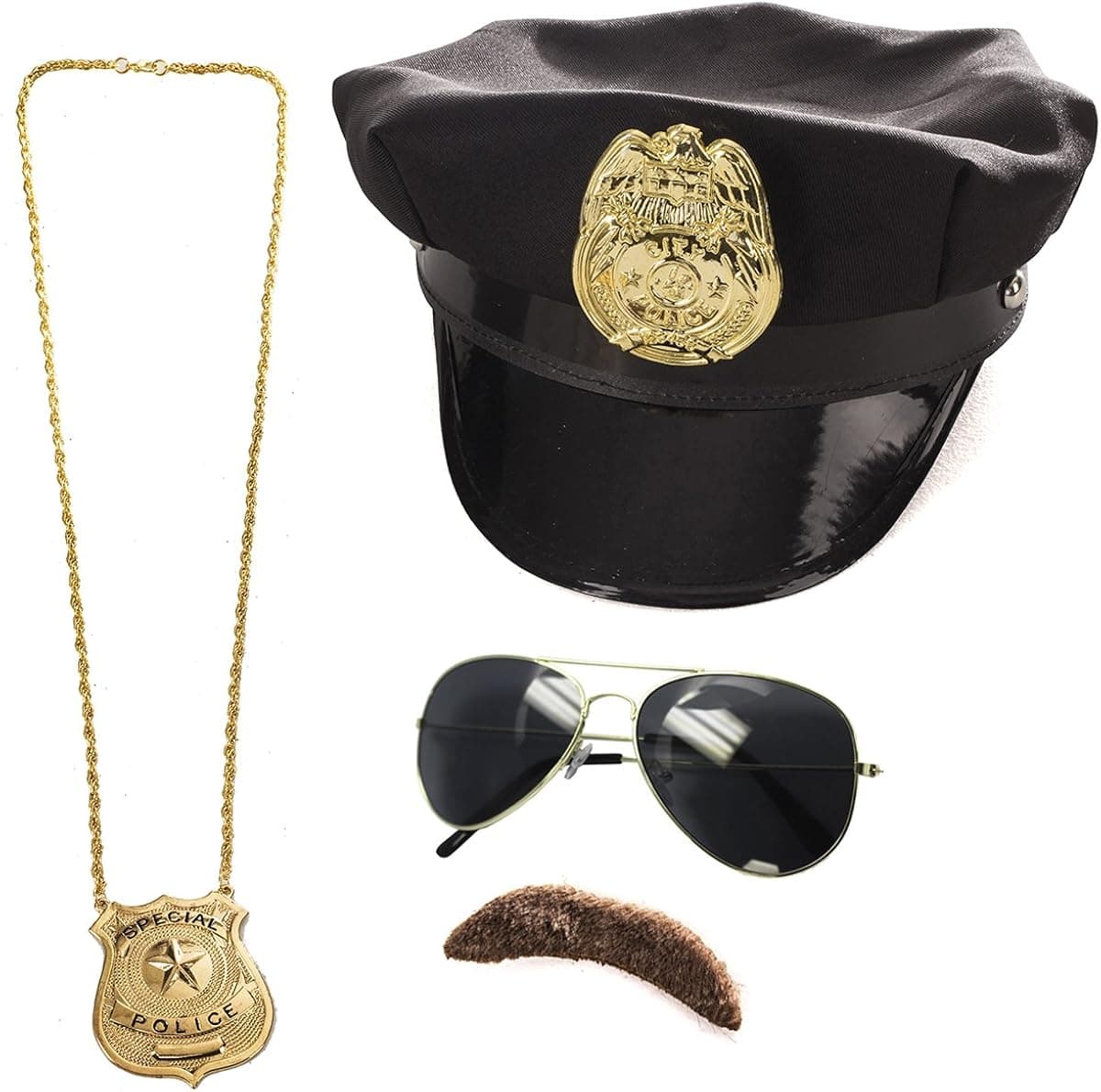 Tigerdoe Police Costume Accessories - 4 Pc Set - Police Hat, Mustache and Aviator Glasses…