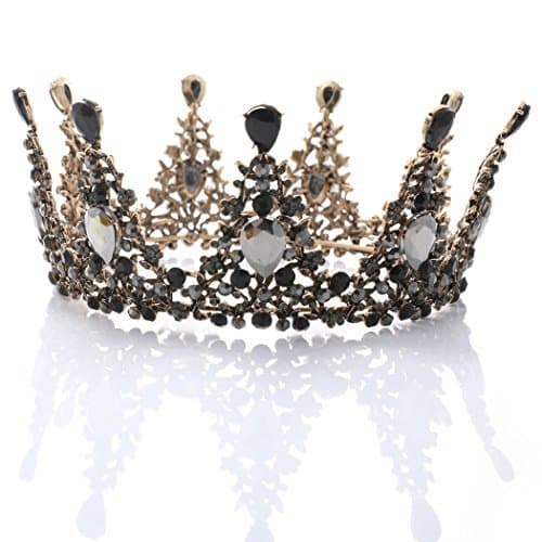 Yean Vintage Crown and Tiara Black Baroque Queen Crown Bridal Rhinestone Headband for women and Girls