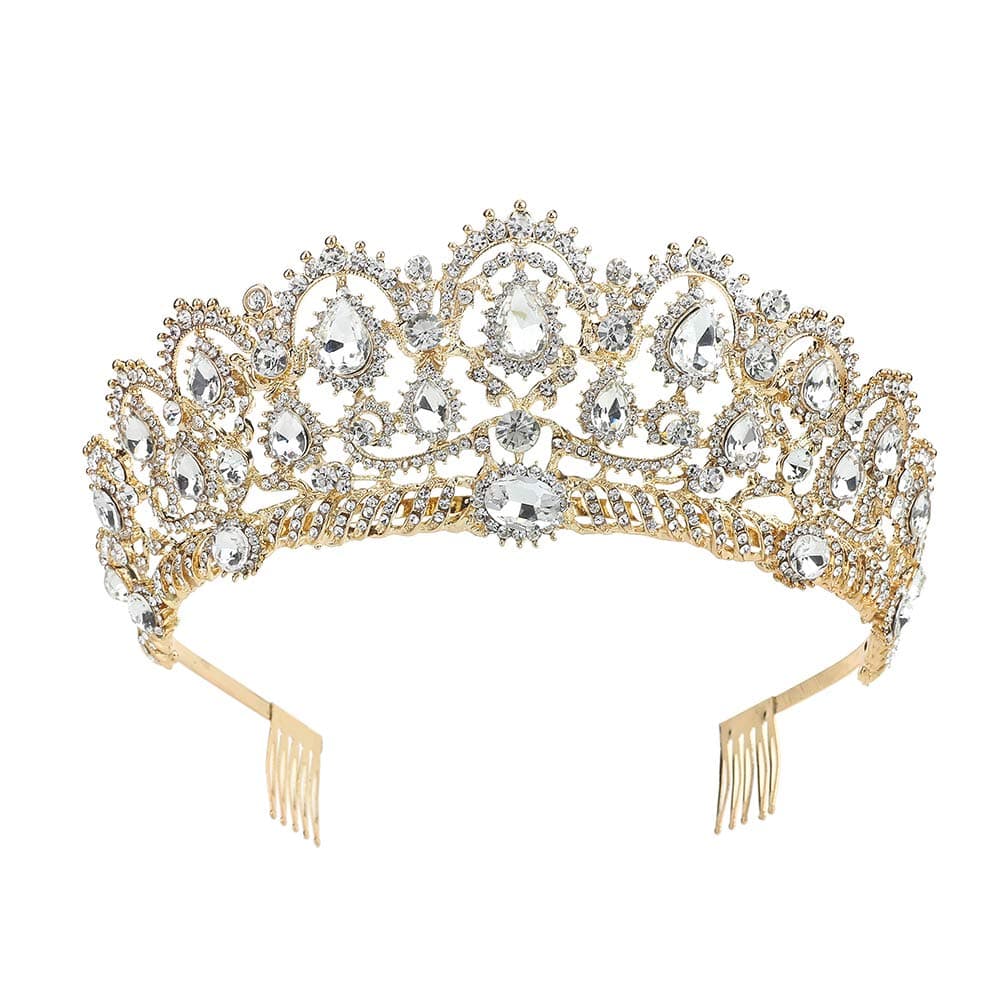 Gold Crystal Tiara Crown Headband Queen Tiara Crown Combs for Women Girls Bridal Wedding Prom Birthday Party Hair Accessories