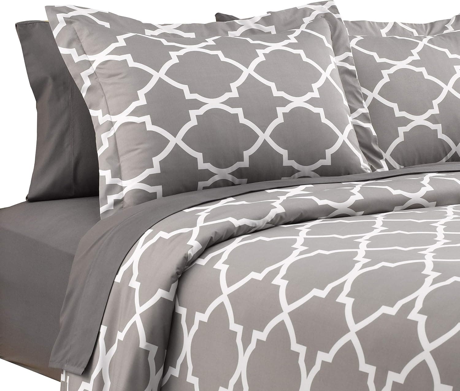 Karalai Bedding Collection 3 Pc Lattice Grey King Duvet Cover Set, 1 Duvet and 2 Pillow Shams
