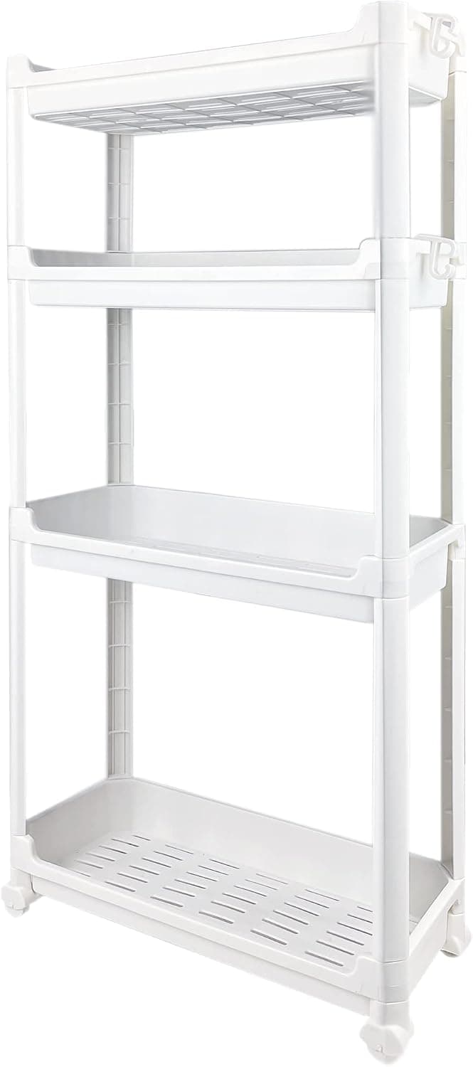 EZLucky Slim Rolling Storage Cart 4 Tier Bathroom Storage Mobile Shelving Unit Organizer Laundry Room Storage Cart with Wheels Tower Rack for Kitchen Bathroom Laundry Narrow Places, White