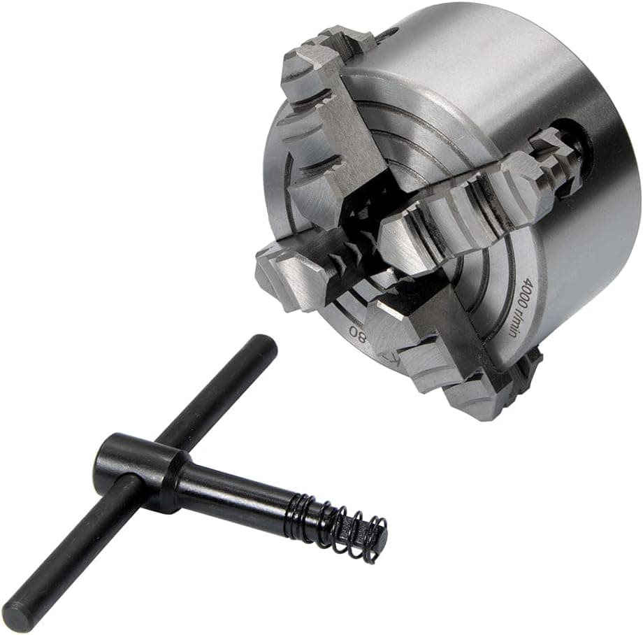 LittleMachineShop.com Lathe Chuck, 4-Jaw 3", Independent - High Grade Steel - Includes a chuck key and reversible jaws (1175)