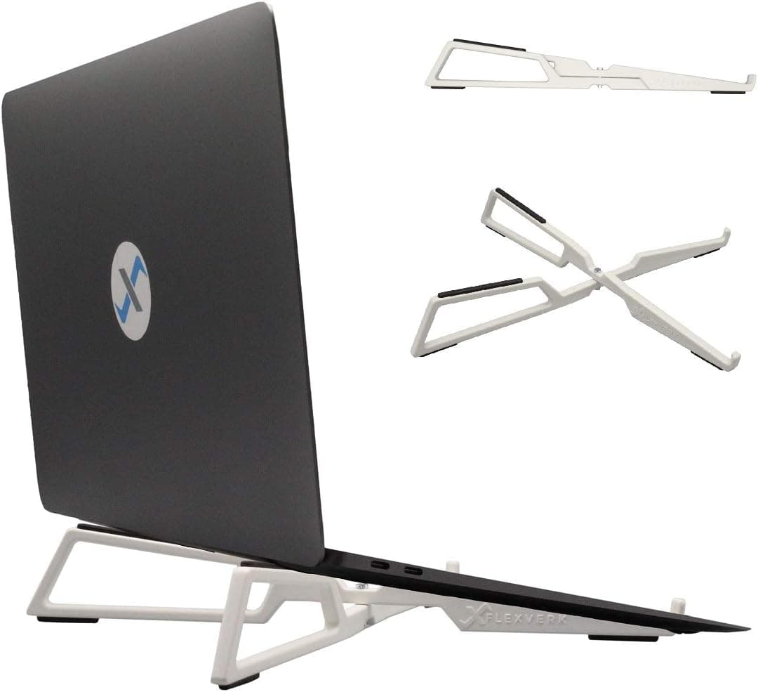 FlexVerk Portable Laptop Riser Stand- Lightweight & Adjustable Computer Holder, Ergonomic, Foldable - Compatible with Apple MacBook Pro & Air, HP, Dell, Tablet & More 10" - 16" Notebooks (Pearl White)