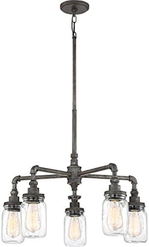 Quoizel SQR5005RK Squire Industrial Rustic Chandelier, 5-Light, 500 Watts, Rustic Black (23"H x 26"W)