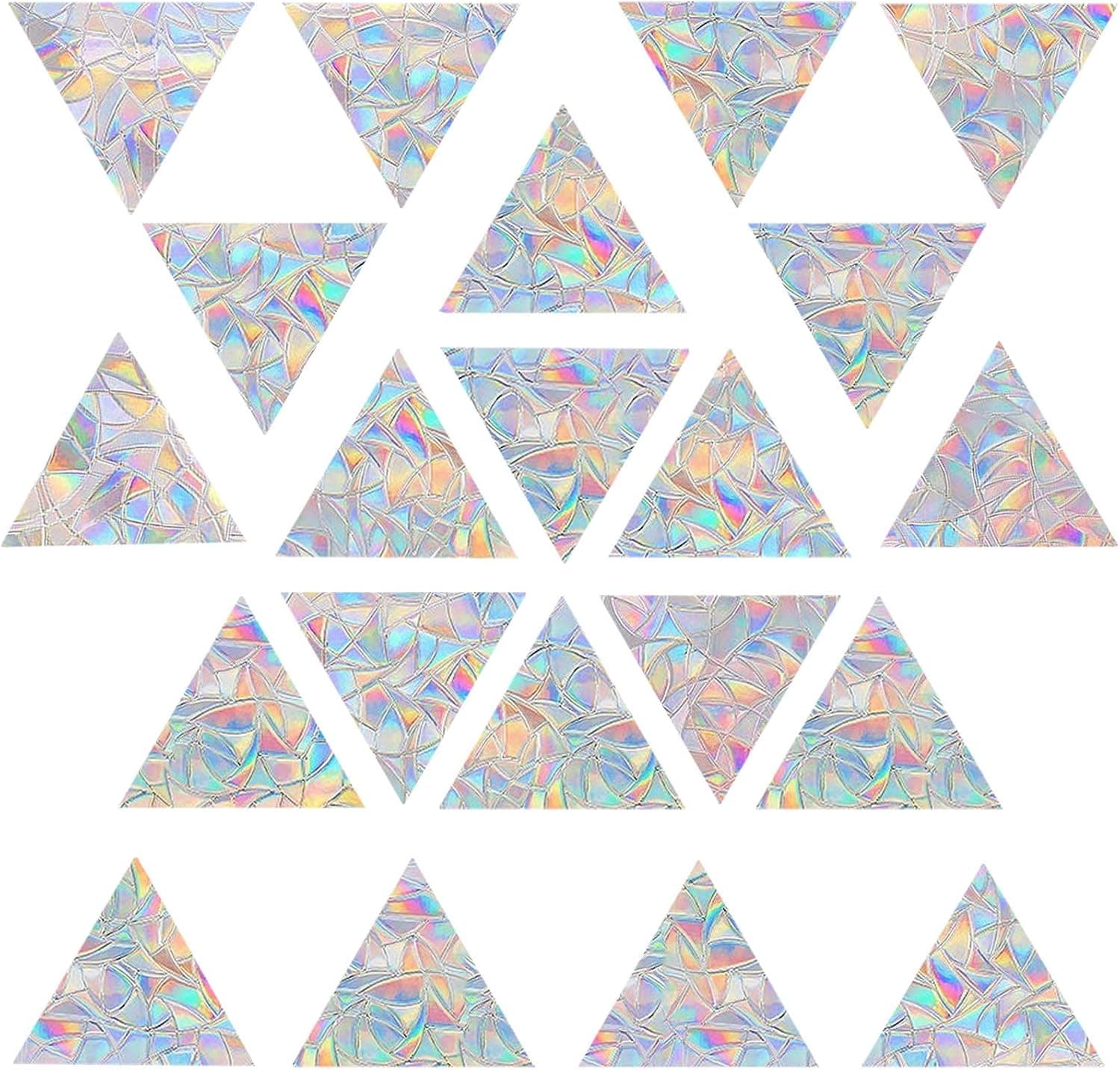 GÜLIFE 36 Pieces Triangle Window Clings - Anti-Collision Window Decals to Save Birds from Window Collisions,Non Adhesive Prismatic Vinyl Window Clings, Rainbow Stickers