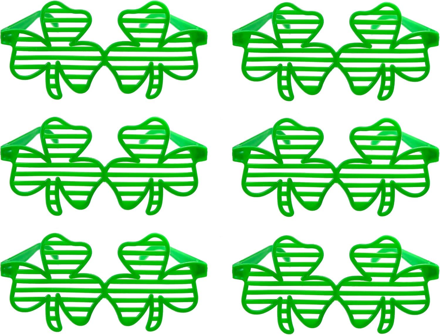 CCINEE 6pcs Green Clover Plastic Eyeglasses Shamrock Shutter Sunglasses St.Patrick's Day Costume Party Accessory for Festival Holiday Party Decoration
