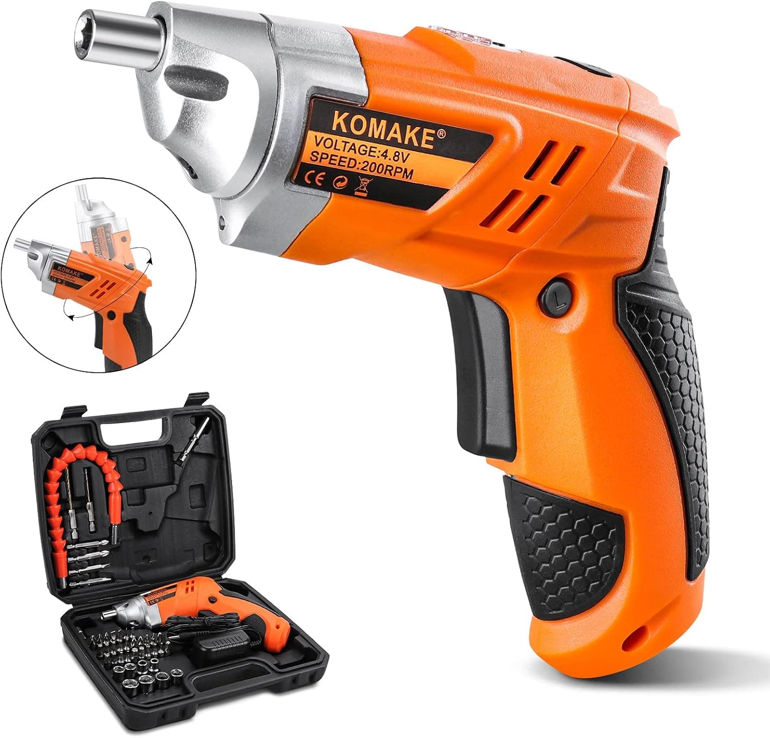 Electric Screwdriver Rechargeable, 4.8v Cordless Screwdriver Set with Storage Box, 32pcs Screwdriver Bits, 8 Sockets, Flex Hex Extension, Front LED, Adjustable Handle