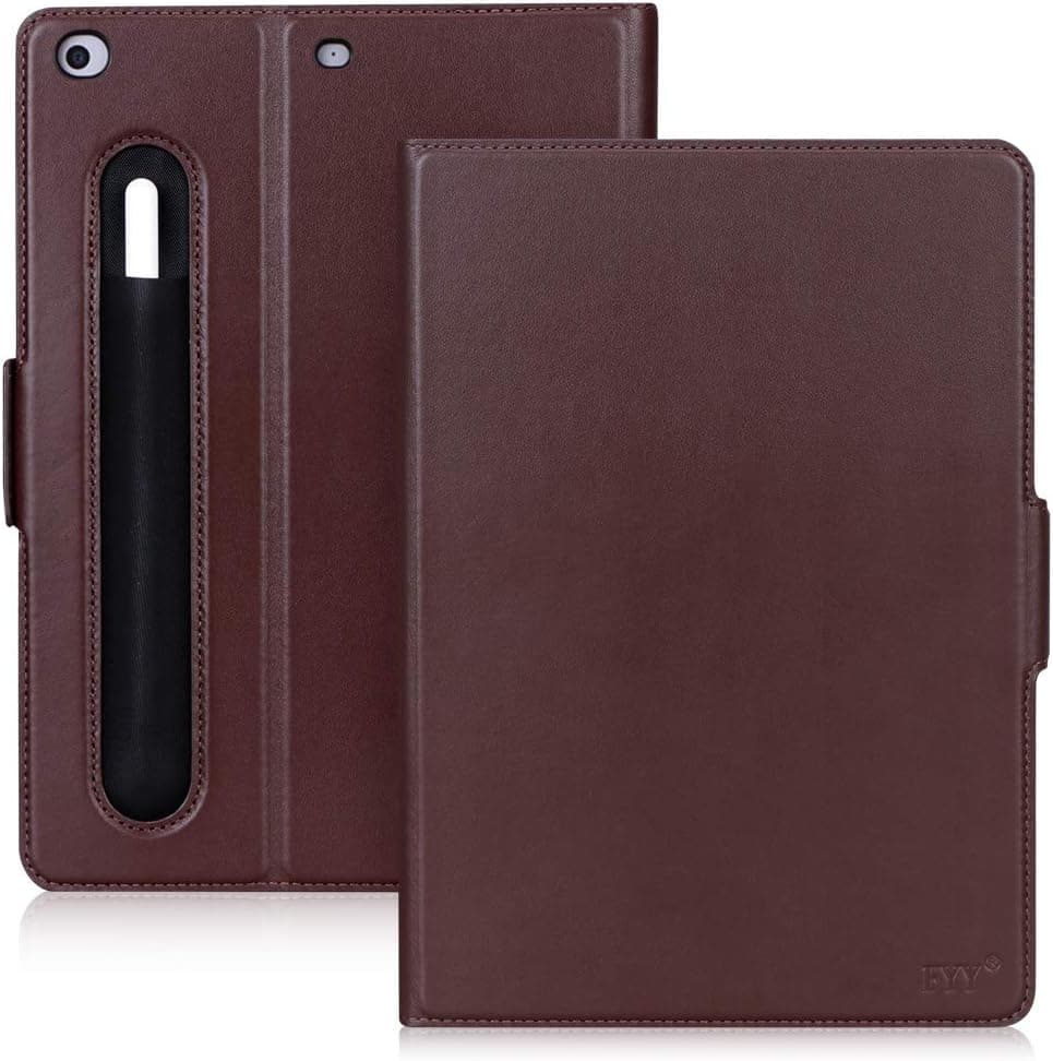 FYY Luxury Cowhide Genuine Leather Handcrafted Case Cover [with Apple Pencil Holder] for Apple iPad 9.7 2017/2018/ iPad Air 2013 with [Auto Sleep-Wake Function] Brown
