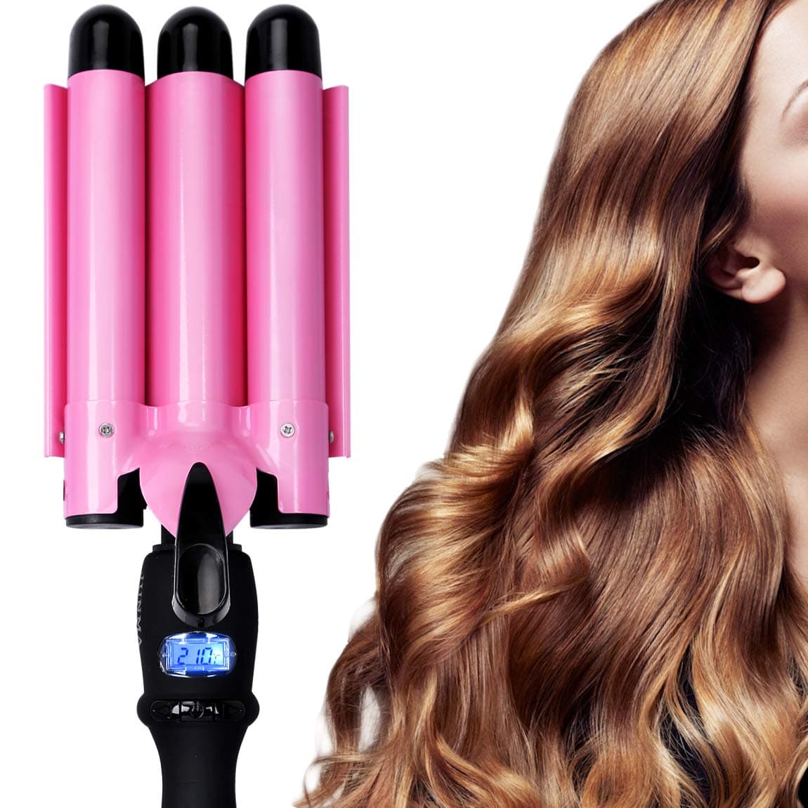 Curling Iron 3 Barrel 1 Inch Waver Iron Wand Fast Heating with LCD Temperature Display 176°F to 410°F - for All Types of Hair
