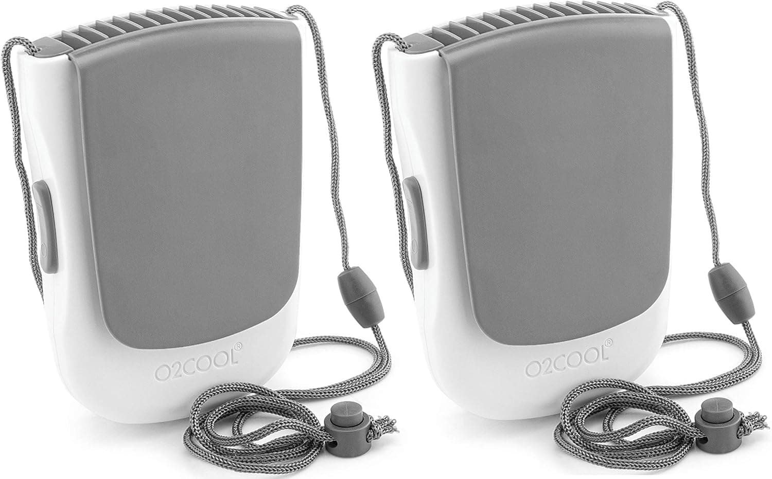 O2COOL Deluxe Necklace Fan | Battery Powered, Hands-Free Personal Cooling Fan w/Adjustable Lanyard, Table Top Stand + Wearable Clip (Grey (2 Pack))
