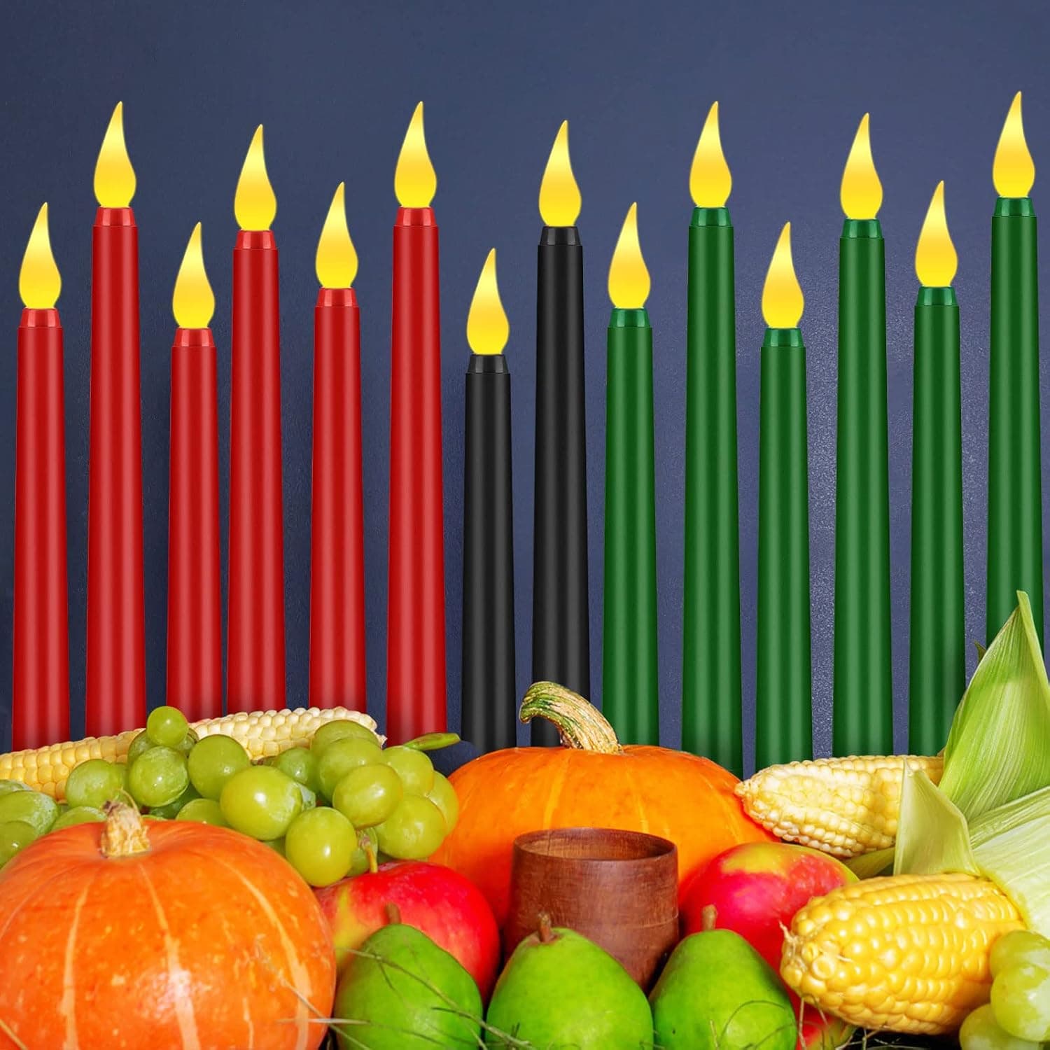 Spiareal Pcs Kwanzaa Flameless Candle LED Mishumaa Saba Candle Green Red Black Taper Candles Kwanzaa Battery Powered Electric Candle Metallic Christmas Advent Candles for Kwanzaa Wreath Church Decor