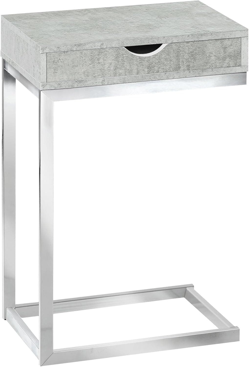 Monarch Specialties Accent Drawer-Chrome Metal Base, Gray Cement C-Table