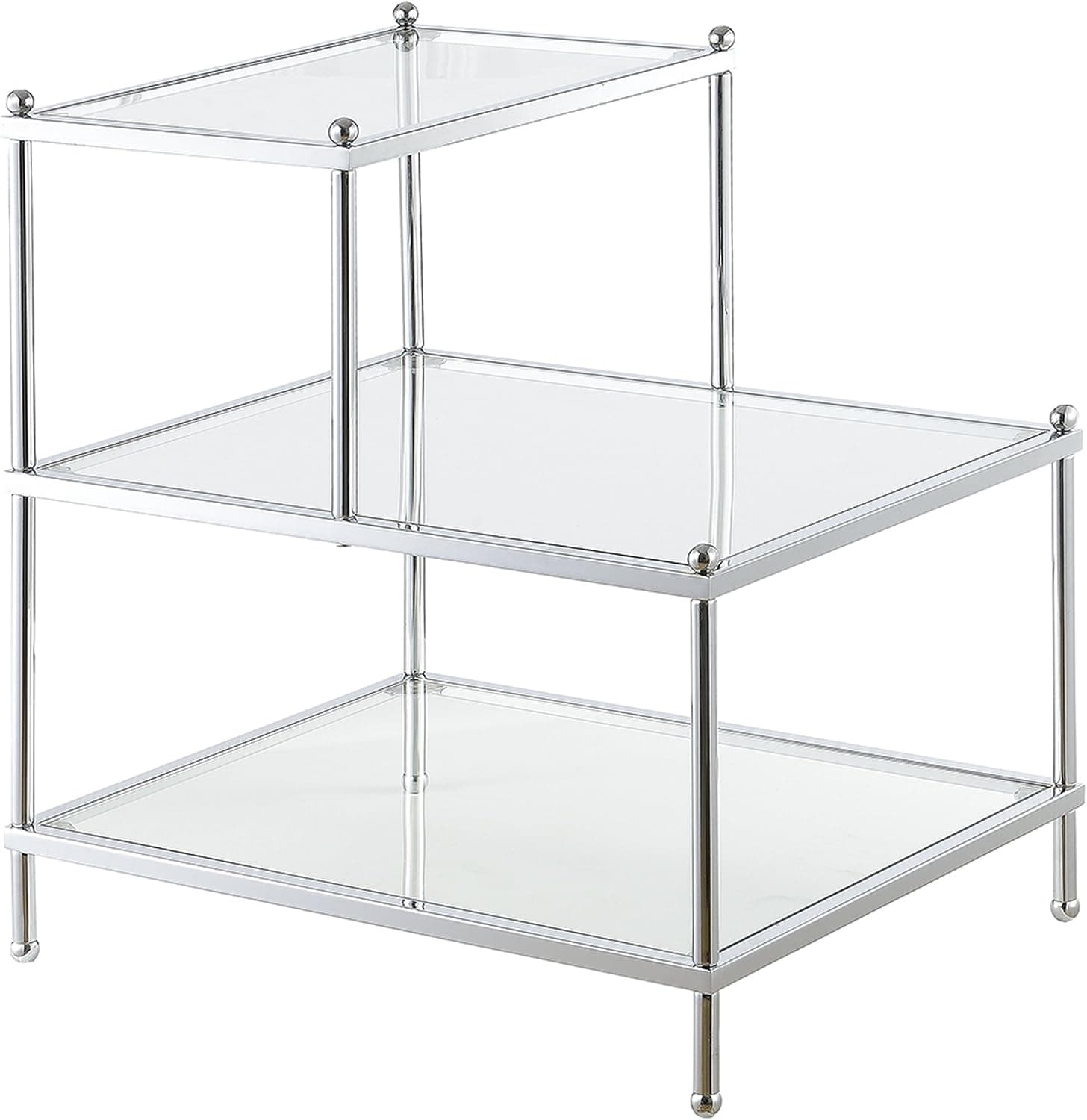 Convenience Concepts Royal Crest 3 Tier Step End Table, Clear Glass / Chrome Frame