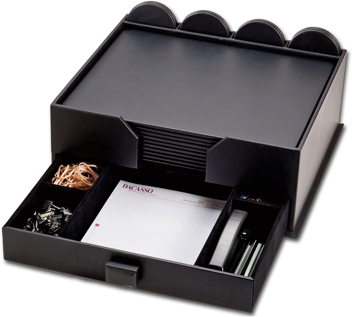 Dacasso Black Leather Conference Room Set with Integrated Organizer, 23-Piece