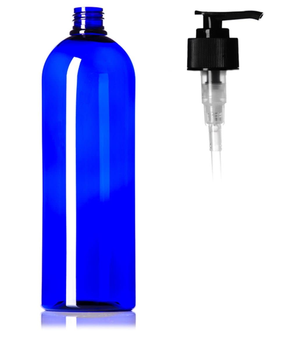 32 Ounce PET Bullet Round Bottle with Hand Pump with Gift Card & Envelope [Pack of 2] (Cobalt Blue)