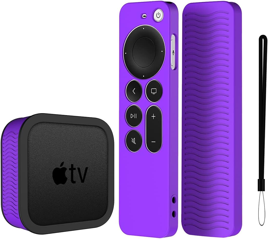 YIPINJIA Compatible for 2021 Apple TV 4K Siri Remote Cover,[2 in 1] with Silicone Protective TV Box Case for 2021 Apple TV 4K, Skin-Friendly/Anti-Slip/Shockproof (Purple)