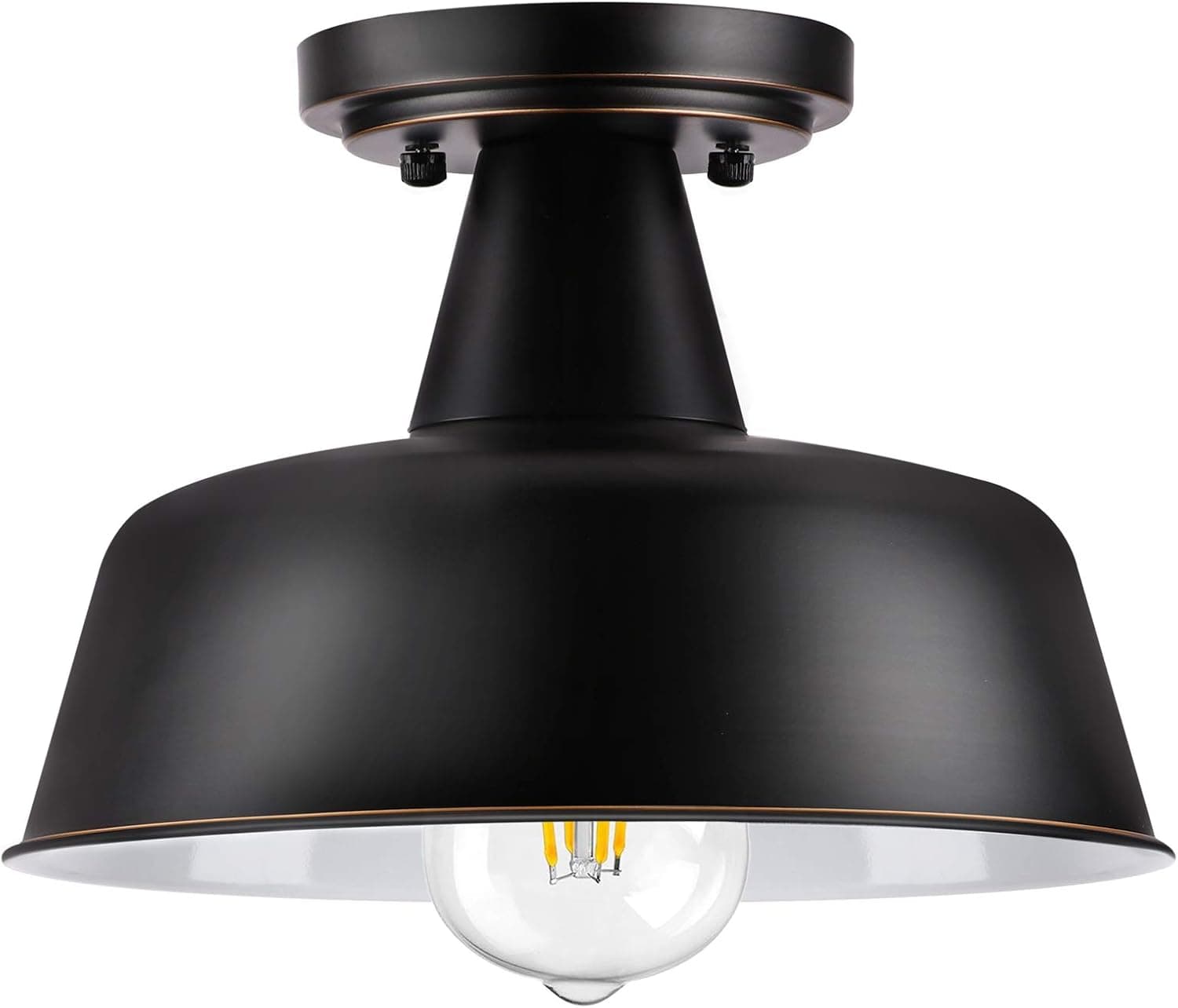 CINOTON Farmhouse Semi Flush Mount Ceiling Light Fixture, Industrial Vintage Pendant Lights, Black Close to Ceiling Lighting Decor Lamp for Kitchen Island Hallway Entryway Closet Porch