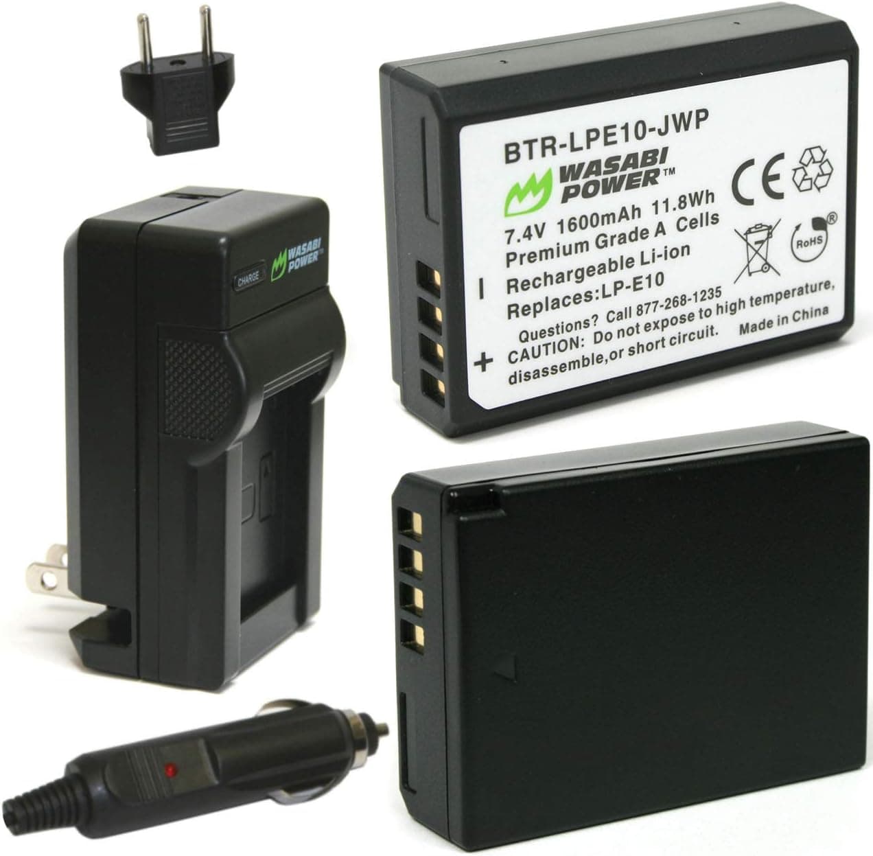 Wasabi Power LP-E10 Battery for Canon EOS Rebel T7, T6, T5, T3, T100 (2-Pack and Charger, 1600mAh)