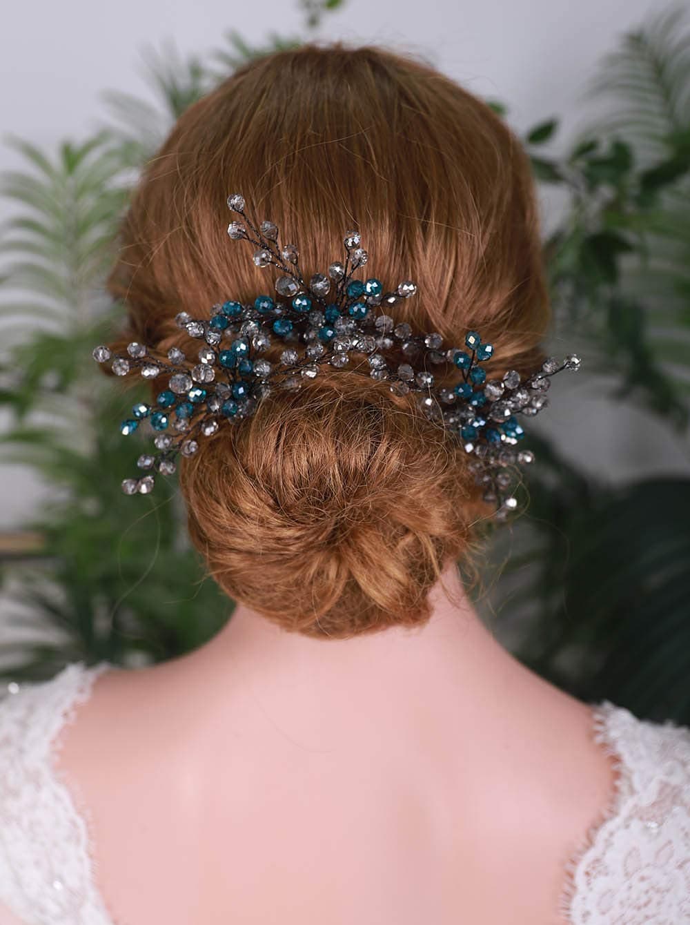 YERTTER Wedding Set of 3 Peacock Blue Hair Pins Wedding Hair Pins Bride Crystal Headpiece Women Hair Pins Clip Bridal Hair Pins Wedding Accessories