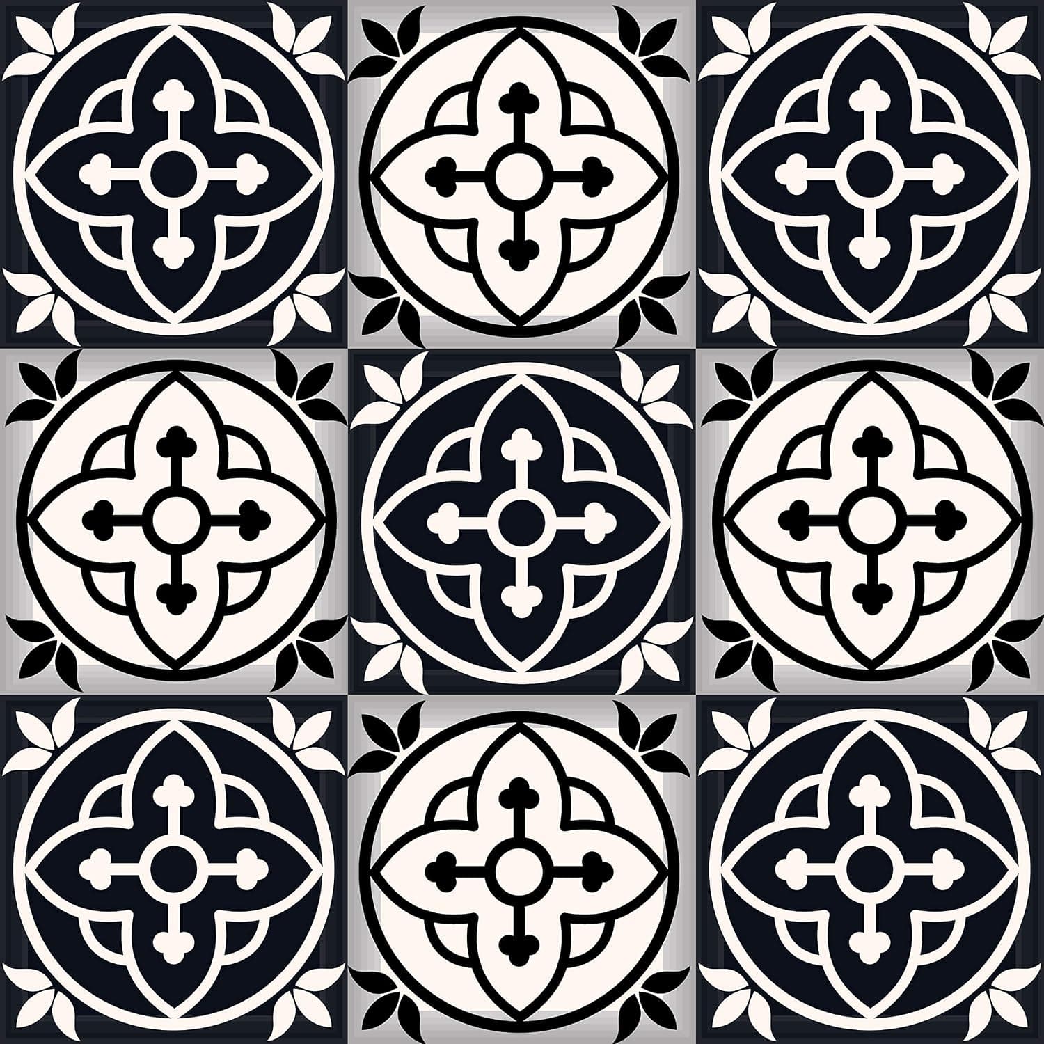 Mi Alma Black and White Tile Stickers Peel and Stick Tile Stickers 24 PC Set backsplash Tile Decals Bathroom & Kitchen Vinyl Wall Decals Just Peel Stick Home Decor (Stars, 8x8 Inch)