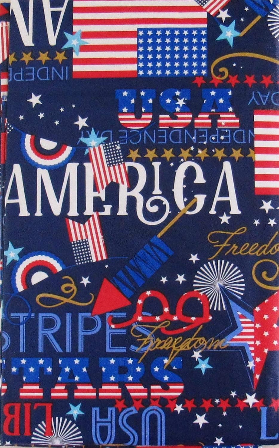 Patriotic Freedom Symbols and Sentiments Vinyl Flannel Back Tablecloth (52" x 52" Square)
