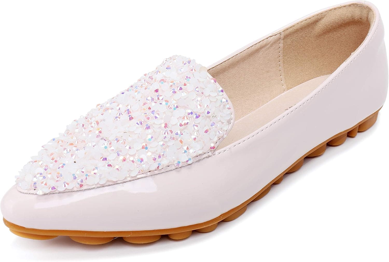 Women's Flats Leather Pointed Toe Sequins Loafers Soft Sole Driving Shoes Comfortable Slip on Shoes for Women