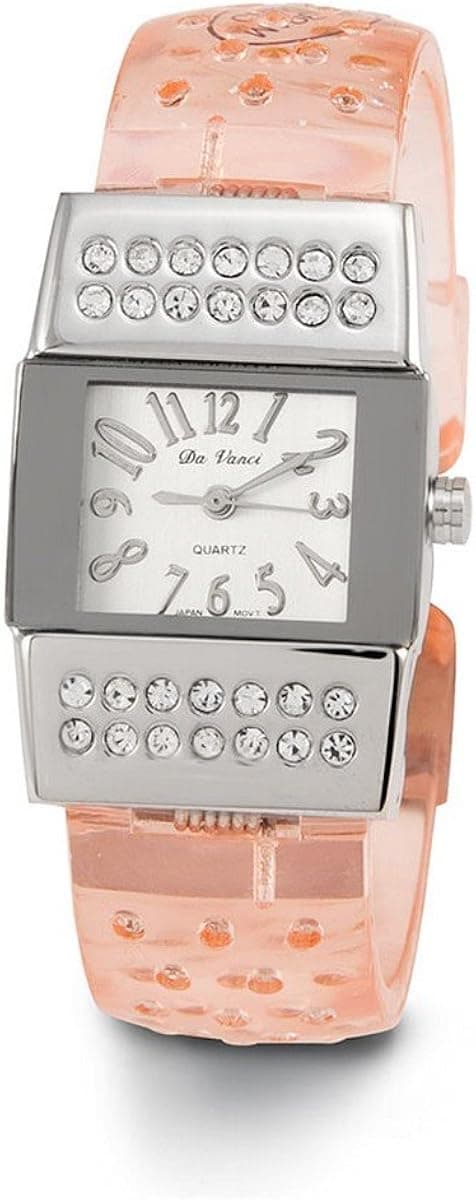 New Women’s Pink Acrylic Band CZ Quartz Bangle Watch