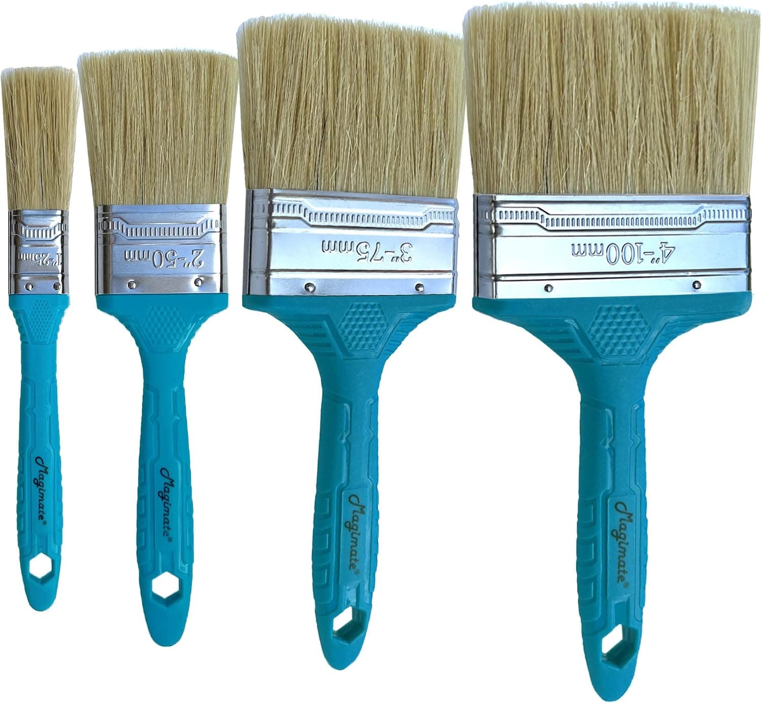 Magimate Stain Brushes Set 1-inch 2-inch 3-inch and 4-inch, Bristle Blended with Synthetic Paint Brush Assortment, Chip Brushes Variety Pack of Four Staining Brushes in Teal Color