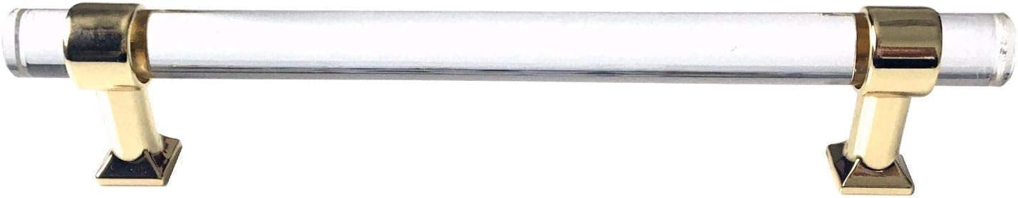 5 3/4 Inch C-C ( 5.75" Centers) Lucite Handles Acrylic Cabinet Handle Knob Drawer Pull Kitchen Hardware Clear Gold Polished 146 mm Centers
