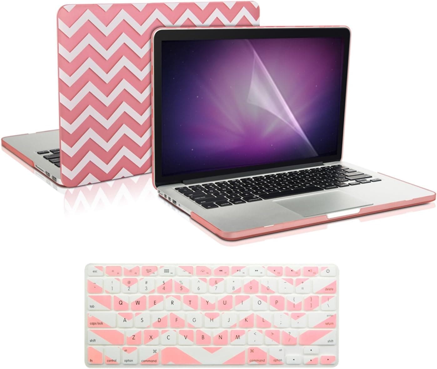 TOP CASE 3 in 1 Bundle - Chevron Series Rubberized Hard Case + Keyboard Cover + Screen Protector Compatible with Apple MacBook Pro 13.3" w./ Retina Display A1425 / A1502 (Release 2012-2015) + TOP CASE Mouse Pad - Pink