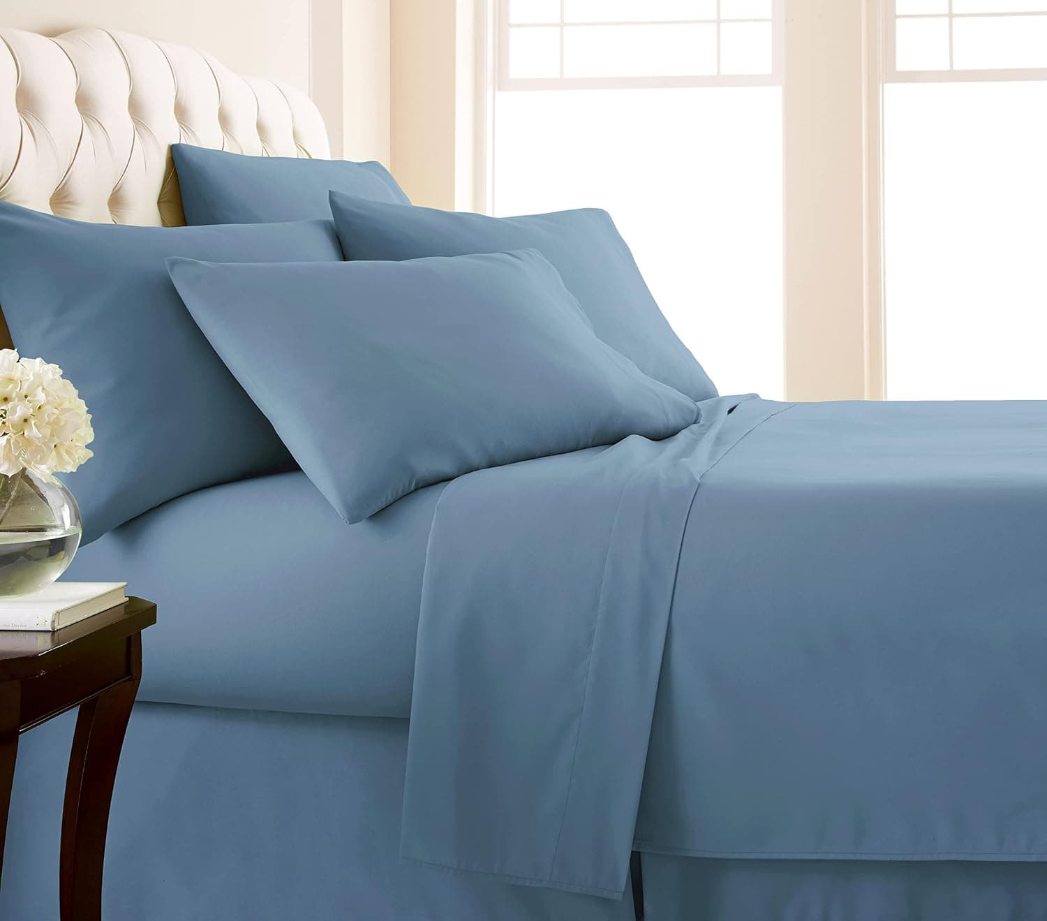 SouthShore FINE LIVING Vilano Springs, 6-Piece, 21-in Extra Deep Pocket, Premium Quality, Easy Care, Shrinkage Free Sheet Set with 1 Flat Sheet, 1 Fitted Sheet, 4 Pillowcases, Coronet Blue, Full