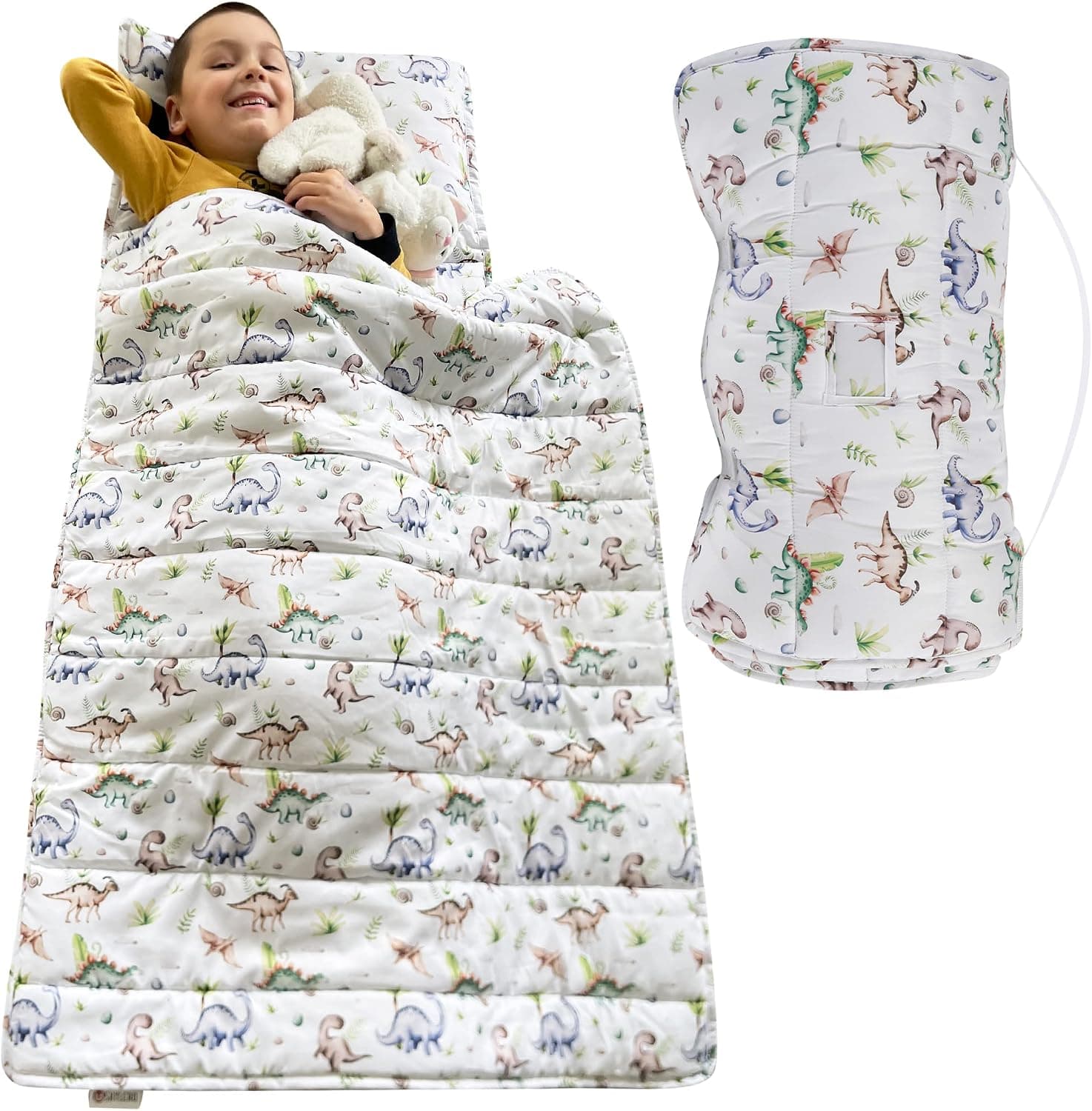 Toddler Nap Mat with Removable Pillow, Wide Blanket. Extra Soft, Long 55 * 21" Rolled Toddler Sleeping Bag. Kids Nap Mat for Preschool. Slumber Kindermat for Daycare, Sleepover, Travel. Age 3-7