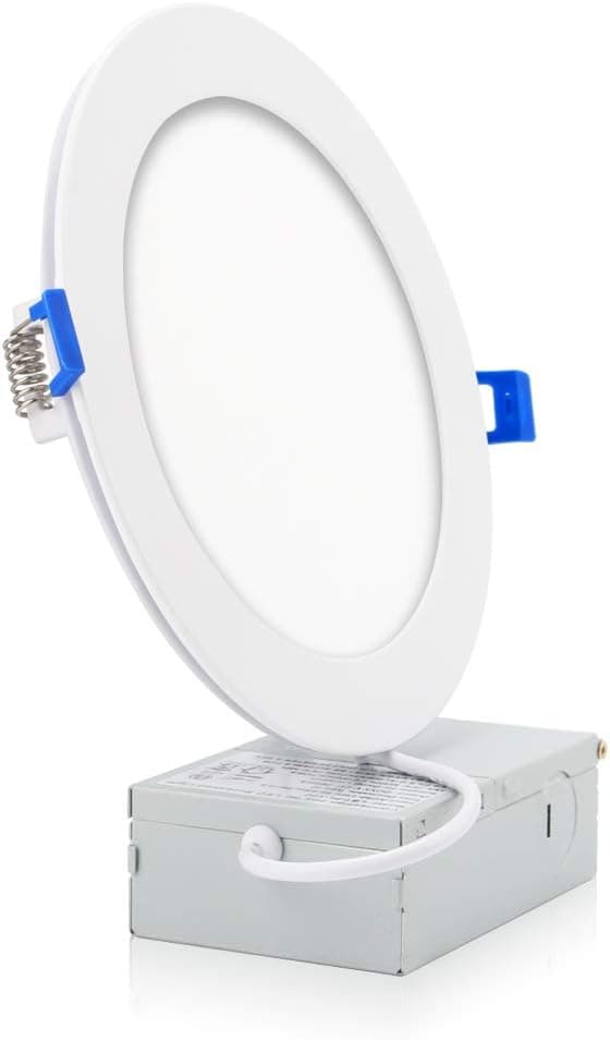 12W 6 Inch Ultra-Thin Recessed Ceiling Light with Crystal Junction Box, VOLISUN 5000K Daylight, Dimmable Simple Retrofit Installation Downlight, 1050lm 100W Eqv. ETL and Energy Star Certified