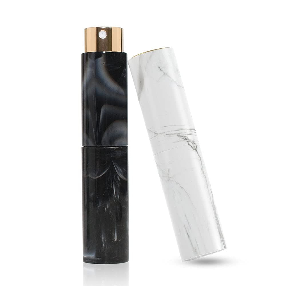 Vitog Perfume Atomizer Bottles Pack of 2, Refillable Mini Travel Size Empty Perfume Sprayer Spray with Funnel, Distributor, Marble Pattern Portable Spray Bottle for Women, Men (10ML, Black$White)