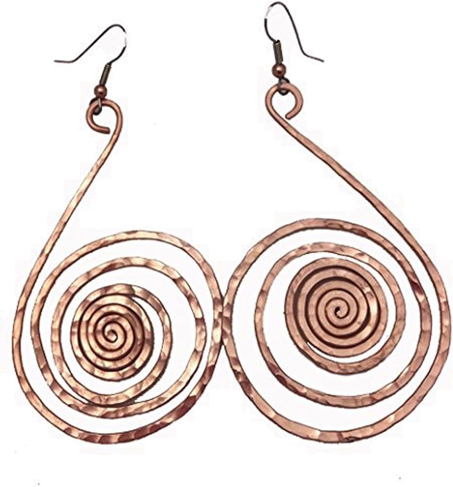 Elaments Design Solid Copper Spiral Swan Design 2.8 Inch Dangle Hand Hammered