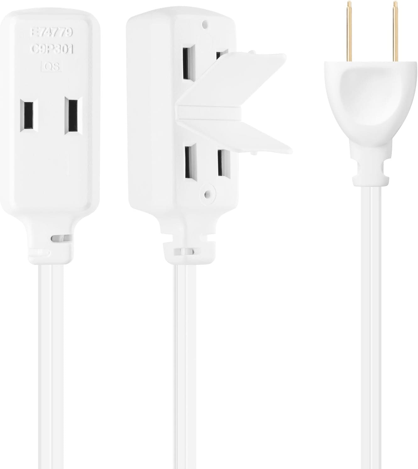 Maximm Cable 6 Foot Indoor Extension Cord/Wire, Multi Outlet - 3 Outlet Extension Cord with Safety Water Proof Cover - White - UL Listed