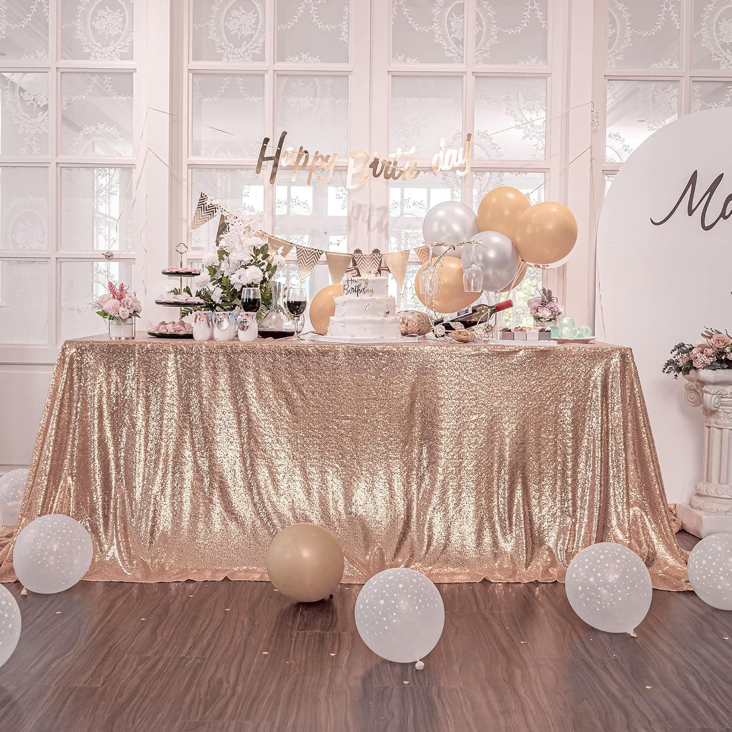 Kirsooku Rose Gold Sequin Tablecloth Glitter Sparkly Iridescent Shimmer for Rectangle Table Cloth 60 X 120 Table Covers Decorations for Birthday Party Halloween Decor Supplies Event Wedding