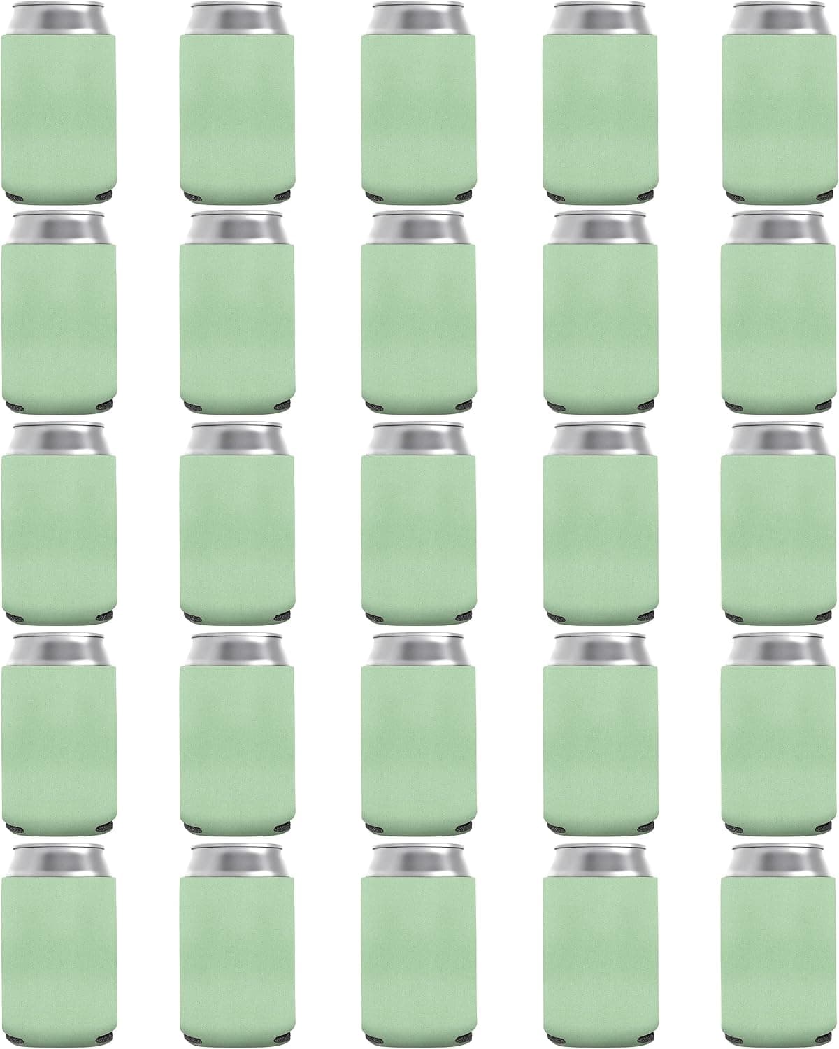 25 Pack Mint Blank Can Cooler Sleeves, Customizable Bulk Sublimation Can Coolers, Extra-Thick Collapsible Drink Insulator Sleeve, Beer Can Coolers for Party Beverages, PartyPrints