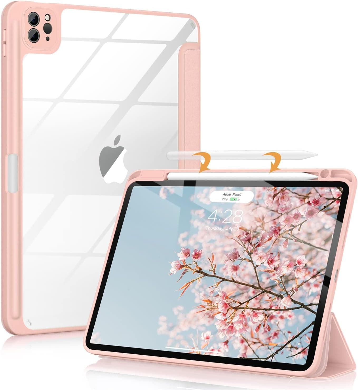 Soke Ultra Hybrid iPad Air 5th Generation Case (2022) / iPad Air 4th Gen Case (2020) 10.9 Inch, iPad Pro 11 Inch Case - Shockproof Cover with Pencil Holder & Transparent Back Shell, Rose Gold