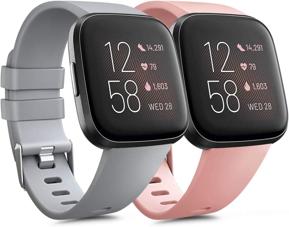 [Pack 2] Sport Bands Compatible with Fitbit Versa 2, Fitbit Versa for Women Men, Classic Soft Silicone Wristbands for Fitbit Versa & Fitbit Versa Lite (Small, Gray, Peach)